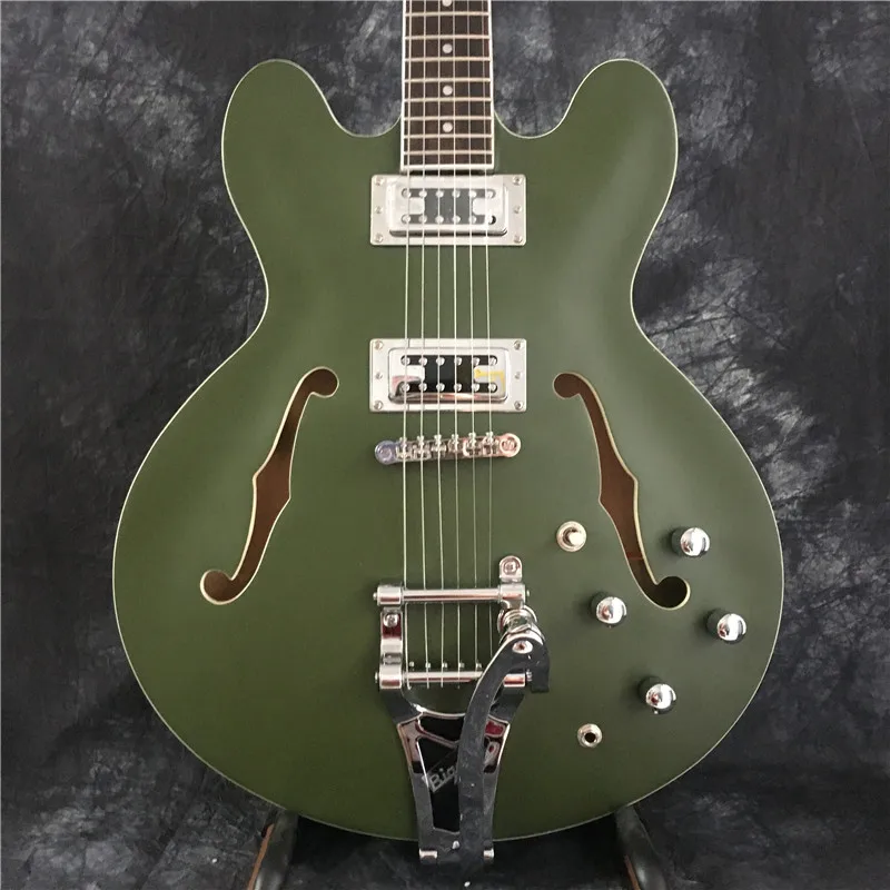 

Custom 335 Jazz Semi Hollow Body Green Electric Guitar Bigs Tremolo Bridge Chrome Hardware
