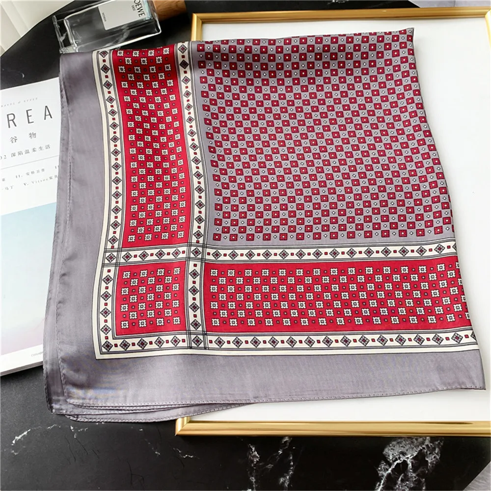 

2021 Hijab Scarf Winter Women Scarf 70cm Decorative Imitation Silk ScarvesSquare Scarve Hair Tied Diamond Plaid Scarves Color