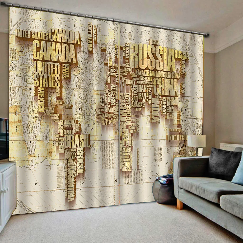 

Custom Any Size Europe World Map Blackout Window Curtain For Living room decoration