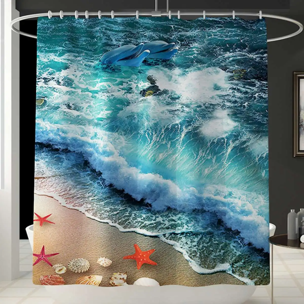 Style C 1 Pcs Водонепроницаемый Non-slip Ocean серии печати Душ Шторы ковер подушка для унитаза набор ковриков для ванной Шторы s 12 крючков 4/3/1 пирог - Цвет: Style C 1 Pcs