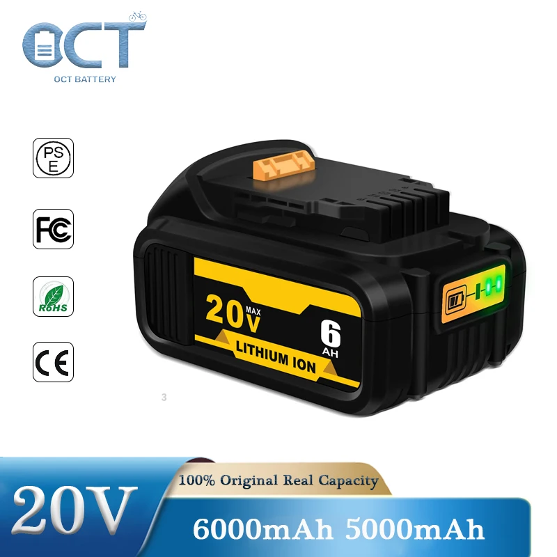 20V 6000mAh 5000mAh DCB203 Replacement Battery for DeWalt DCB180 DCB181 DCB201 DCB200 Rechargeable Cordless Power Tool Batteries