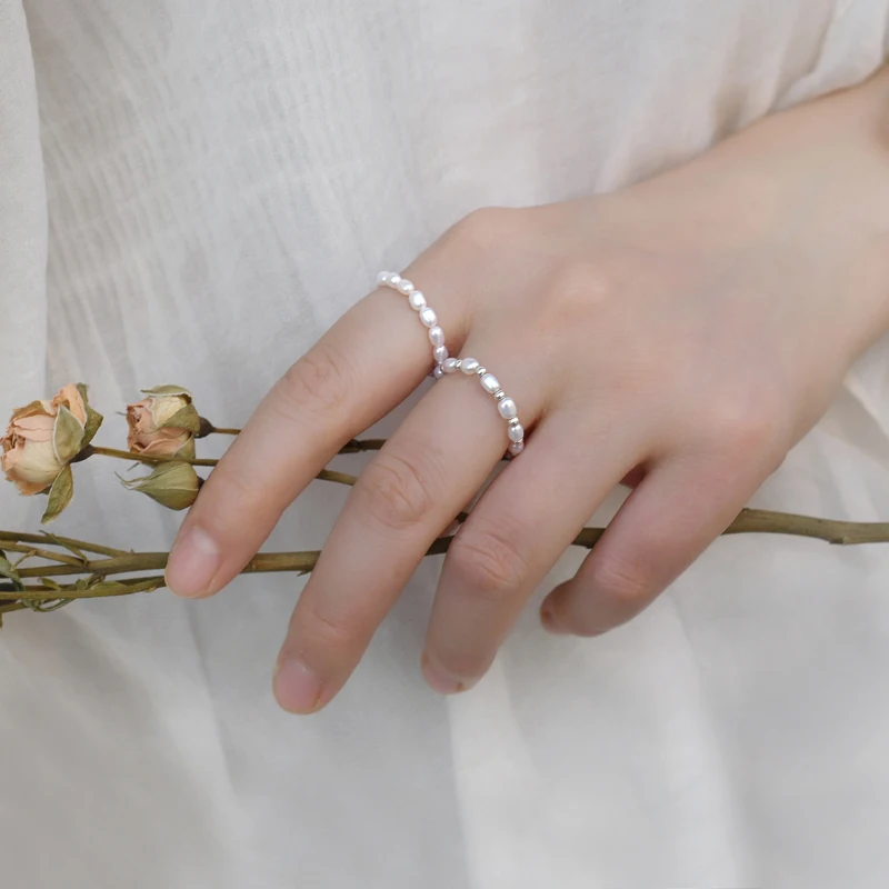 ASHIQI 2-3 мм кольцо с натуральным пресноводным жемчугом Настоящее серебро 925 пробы