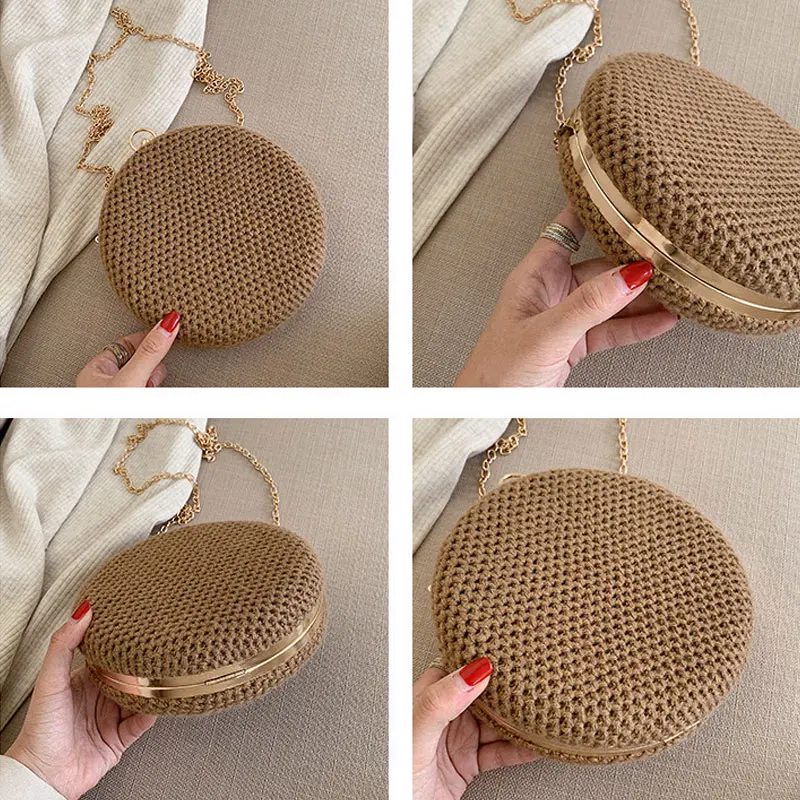 LJT брендовая ручная тканая сумка круглая с пряжкой 2019 женская через плечо