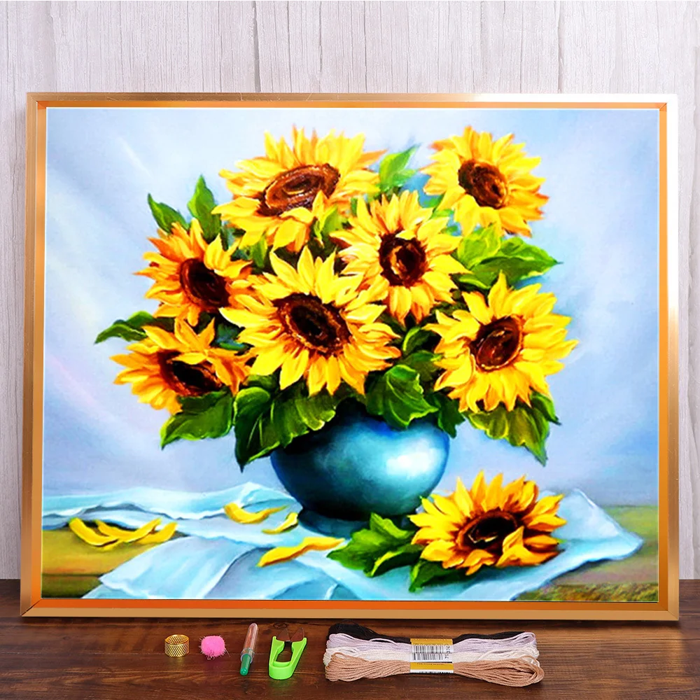 

Sunflower Flower Pre-Printed 11CT Cross Stitch Set DIY Embroidery DMC Threads Craft Needlework Knitting Painting Floss Gift