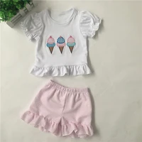 puresun sweet ice cream applique toddler girls summer clothing set nice pink gingham short match ruffles shirt girls outfit set