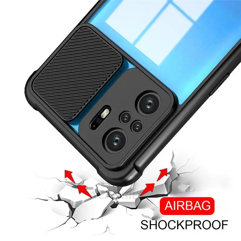 transparent slide camera protect phone case on for xiaomi redmi note 10 pro max note10 s 10pro 10s 4g 5g airbag shockproof cover free global shipping