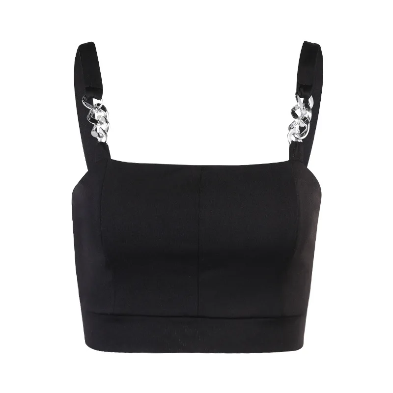 

Sexy Cami Women's Tube Top 2021 Summer e girl y2k Clothes Black Gothic Crop Top Female Streetwear Bustier Chain Tank Top