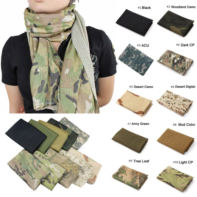 

Unisex Multi-purpose Outdoor Neckerchief Fish Net Mesh Tactical Camouflage Scarf For Cycling Camping Activities And War Game