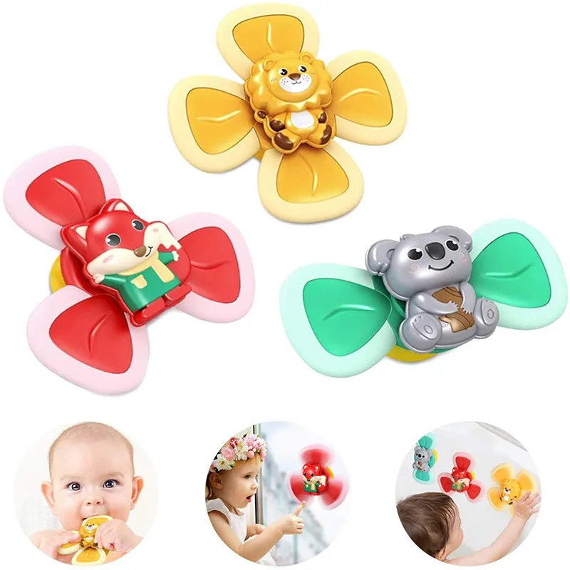 

Baby Bath Toys Cute Animal Suction Cup Spinning Top Toy Interesting Table Sucker Gameplay Early Learner Toy for Baby 3-12 Months