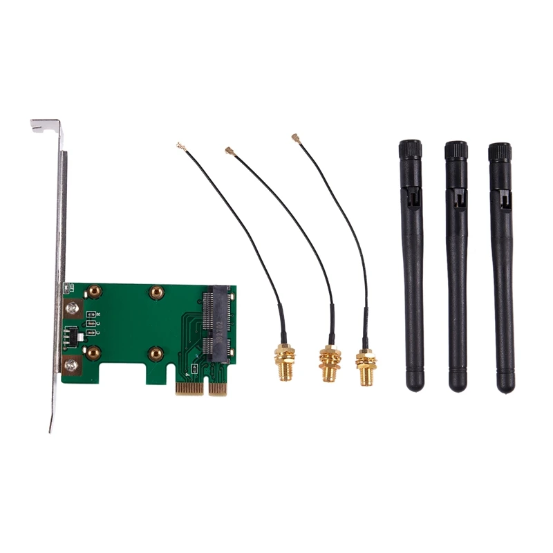 

Mini PCI-E Express к PCI-E беспроводному адаптеру с 3 антеннами WiFi для ПК