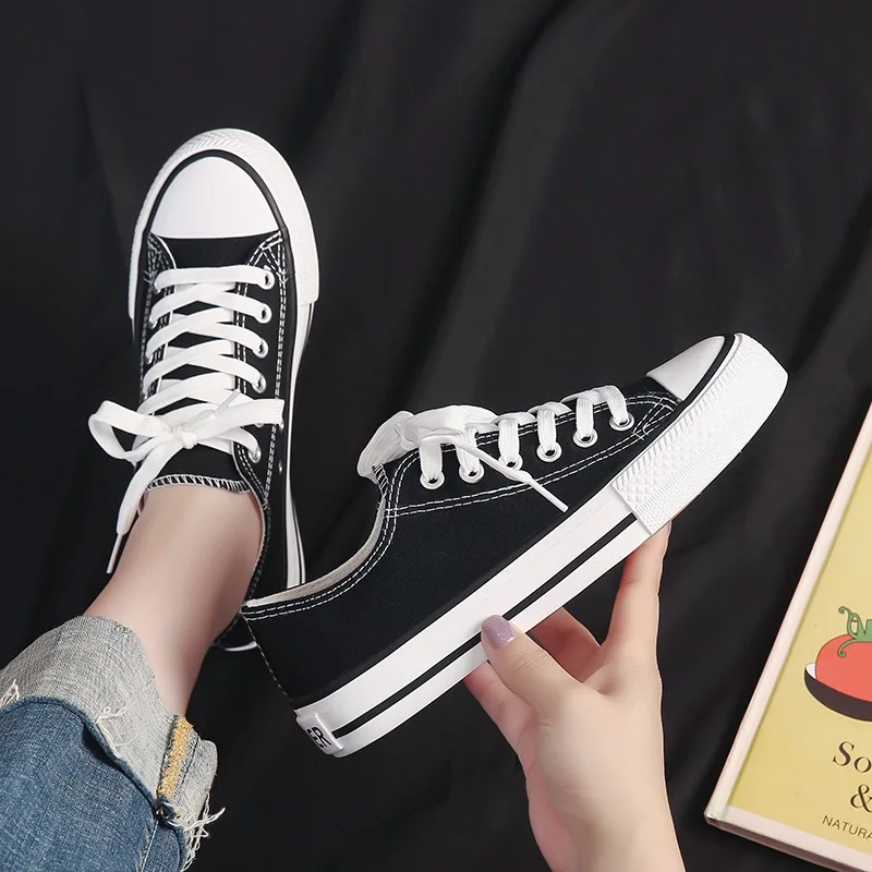Spring Autumn Womens Canvas Casual Flat Sneakers Comfortable Student Low Top Vulcanize Shoes Lace Up PW043