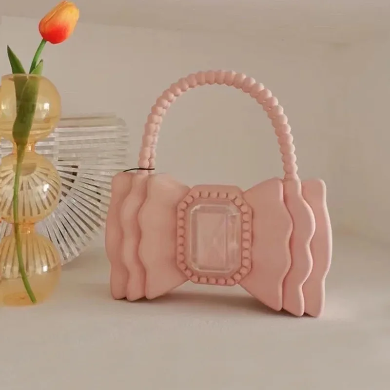 Брендовая Желейная Женская сумочка с бантом симпатичный клатч ручкой из бисера