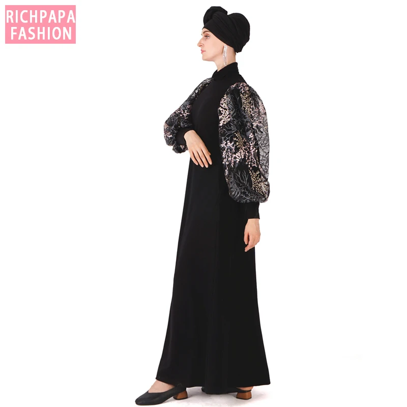 Черная Абая кафтан мусульманское платье платья Кафтан Рамадан Турция Дубай