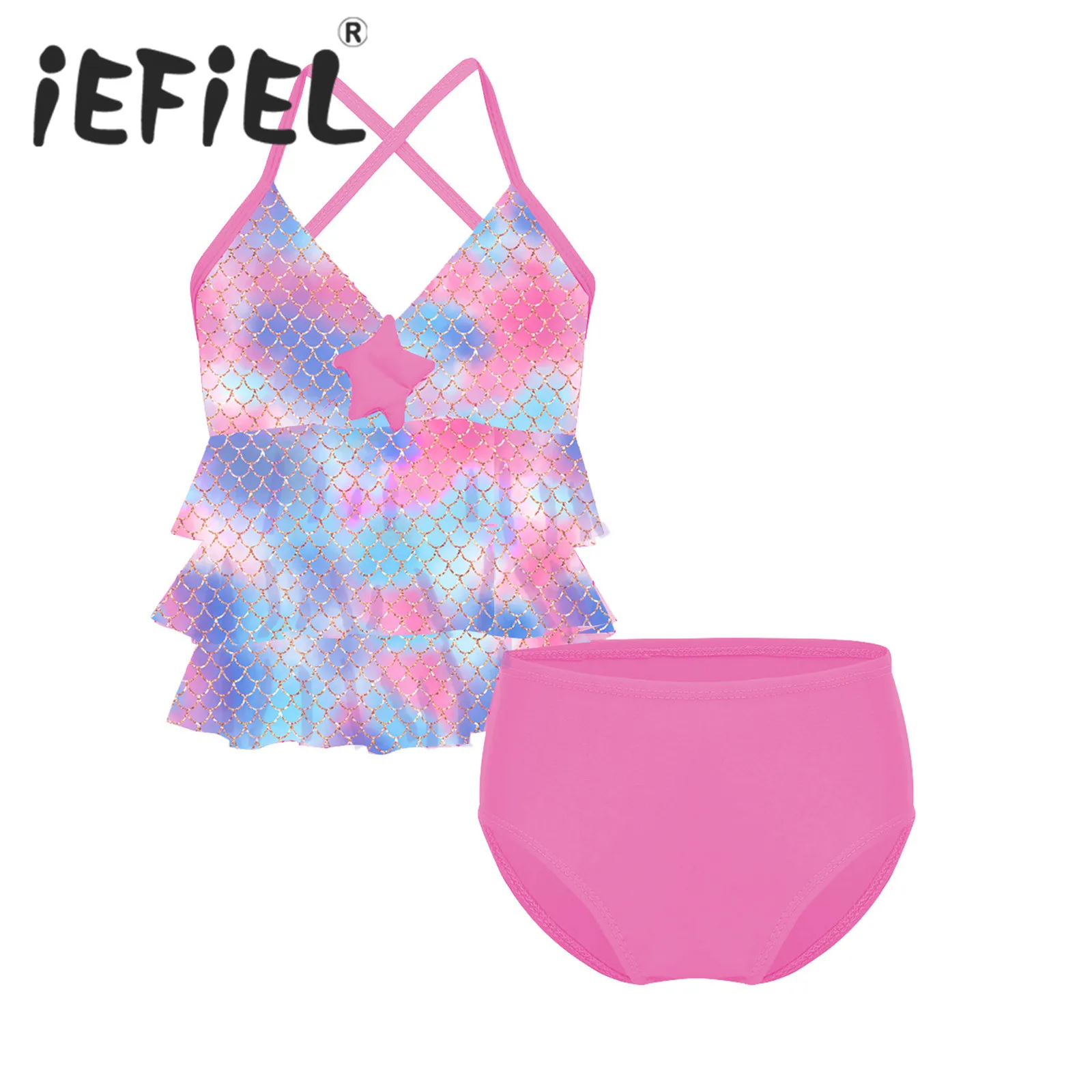 

Купальник-бикини для девочек, с принтом в виде русалки, морской звезды, 2 шт.