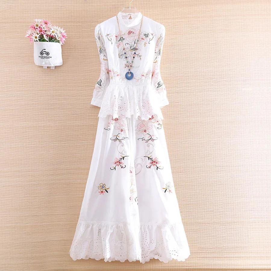 High-end Spring And Summer Women Long Dresses Embroidery Elegant Lady Slim A-line Party Embroidered Ruffle Dress S-XL