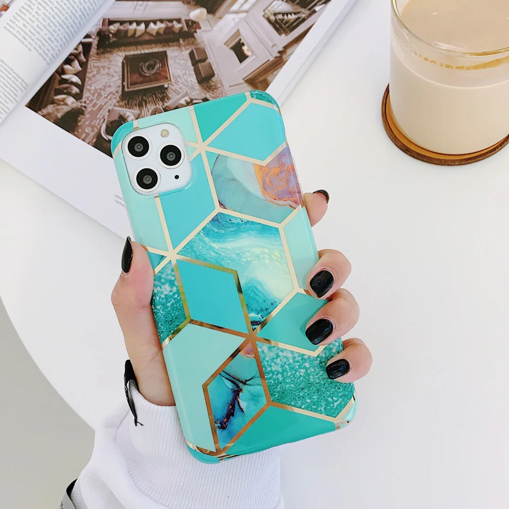 Luxury Marble Phone Case for iPhone 7 Plus 8 6 6S 11 Pro X Xr Xs Max Plating Funda For SE 2 2020 SE2 Back Cover |