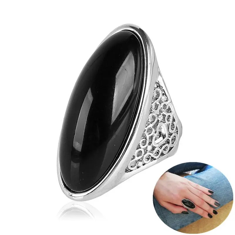 KCALOE кольцо с черным большим камнем Aneis Feminino, винтажное Ретро серебряное кольцо, обручальное кольцо с длинным юбилеем, Модные женские ювелирные изделия