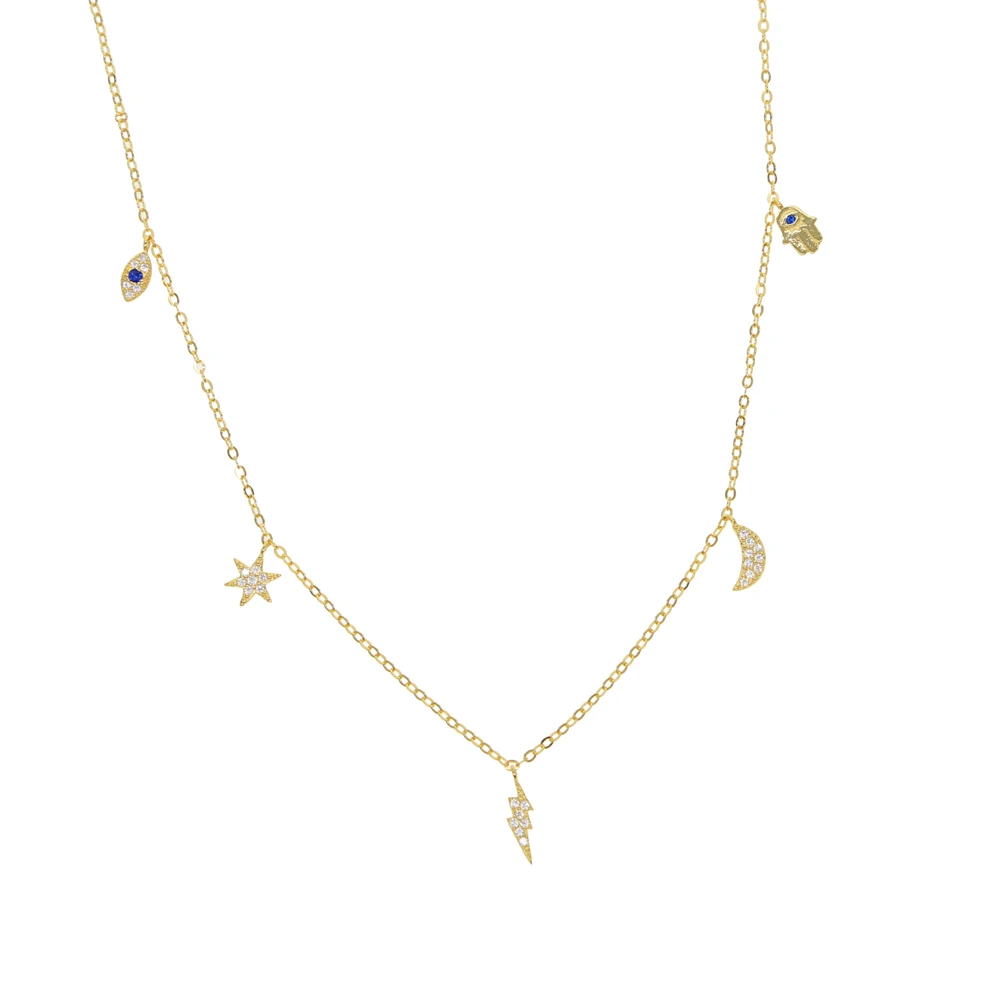 Latest pure 925 sterling silver cz mirco paved eye mini sun light moon hand charm pendant necklace gold color women wedding gift | Украшения