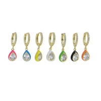 neon enamel tear drop waterdrop dangle earring gold color cz circle rainbow colorful fashion girl jewelry
