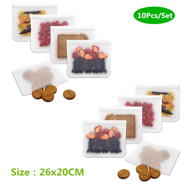 10pcs 20x26 Силиконовая сумка для хранения продуктов, многоразовая свежая сумка на молнии, герметичные емкости для хранения продуктов, контейнеры, сумка, одобренная FDA, BPA бесплатно - Цвет: 10pcs 20x26