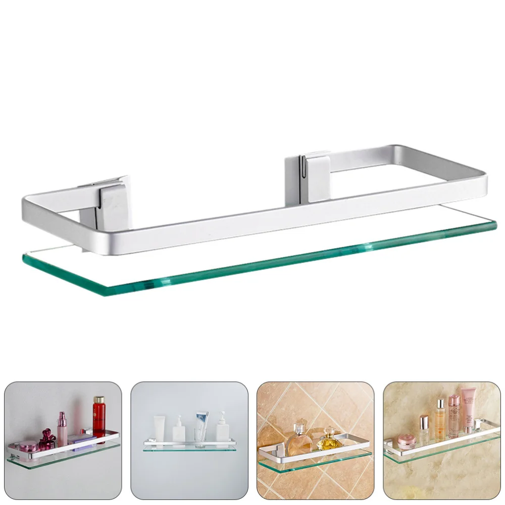 

1pc Bathroom Wall Mounted Storage Rack Stand Storage Holder Glass Shelf for Home