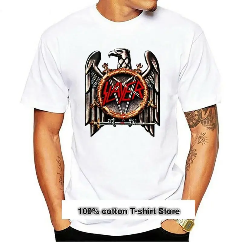 

Camiseta de Slayer Eagle con Logo de Metal para hombre, camisa negra y blanca, Camiseta holgada Unisex, envío gratis