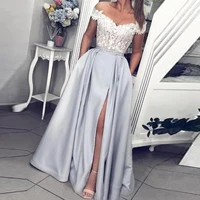 bepeithy off the shoulder long evening dress lace vintage sweetheart formal gown with pockets high slit prom dress for women