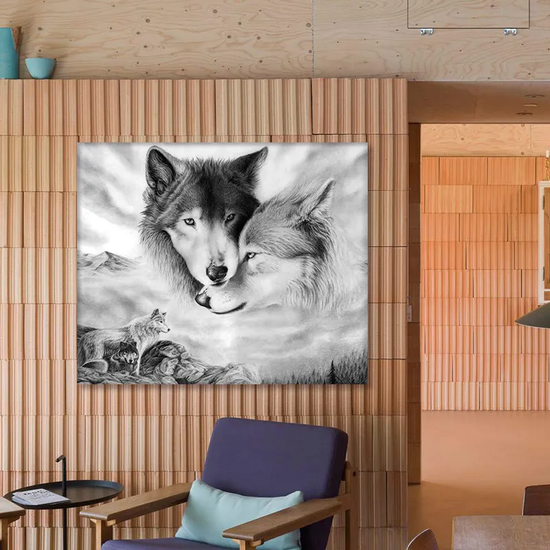 Черно-белое изображение волка на холсте картина постеры и принты Cuadros Quadro