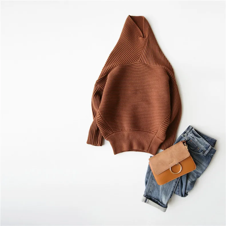 

Cashmere Turtleneck Jumper Winter Batwing Sleeve Sweaters and Pullovers Ribbed Knitting Women Sweater
