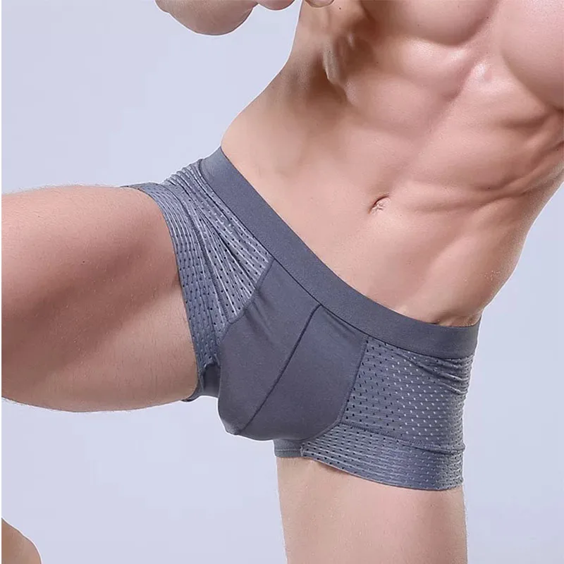 

3pcs Men's Sexy Ice Silk Hollow Breathable Mesh Boxer Briefs Sports Trendy Men's Four-corner Short Briefs Exotic Apparel