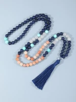 yuokiaa 108 beaded rose quartz necklace yoga meditation natural lapis lazuli pink aventurine energy necklaces knotted japamala