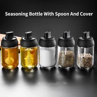 glass spice box spoon and lid integrated spice jar combination seasoning jar kitchen supplies home salt shaker oil bottle set