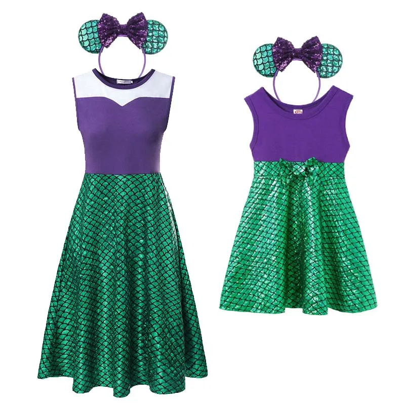 MUABABY нарядный костюм Ариэль для девочек Повседневный Сарафан мамы и дочки наряд