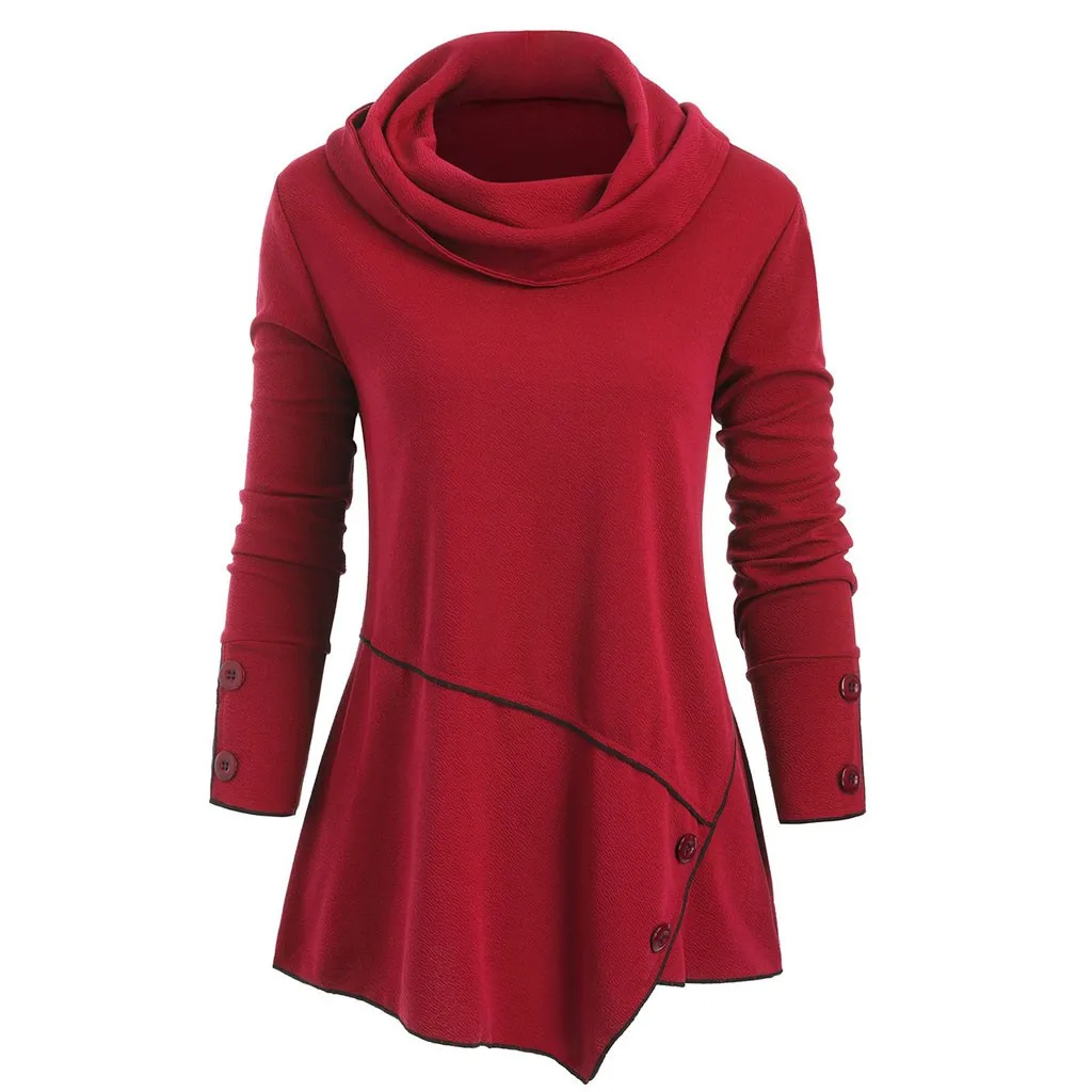 Женский свободный вырез пуговицы Асимметричный топ плюс размер S 2xl осенние