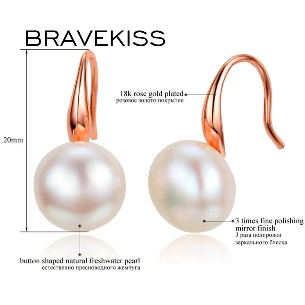 BRAVEKISS бренд натуральный пресноводный жемчуг розовый золотой обруч крючок серьги ювелирные изделия для женщин Элегантный двойной формы BUE0195A