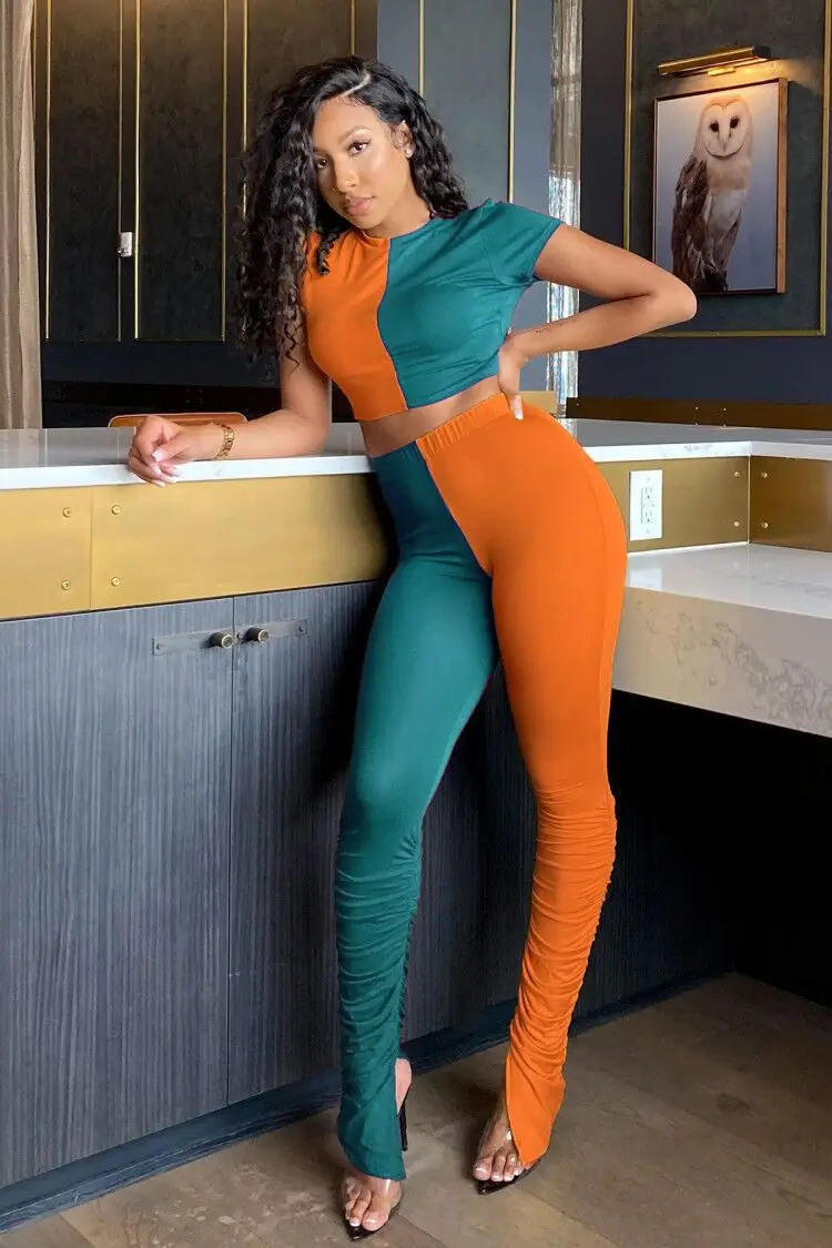 

RT Casual Women Tracksuits Two Pieces Set Short Sleeve Top Flared Pants Boot Cut Pants Sports Suit Print Outdoor Wear