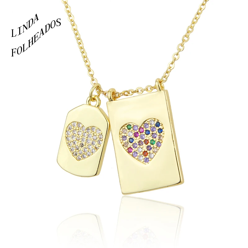 

Модное Трендовое ожерелье золотого цвета с бриллиантами и цирконием, медное ожерелье в форме сердца для женщин, квадратная бирка, комбиниро...