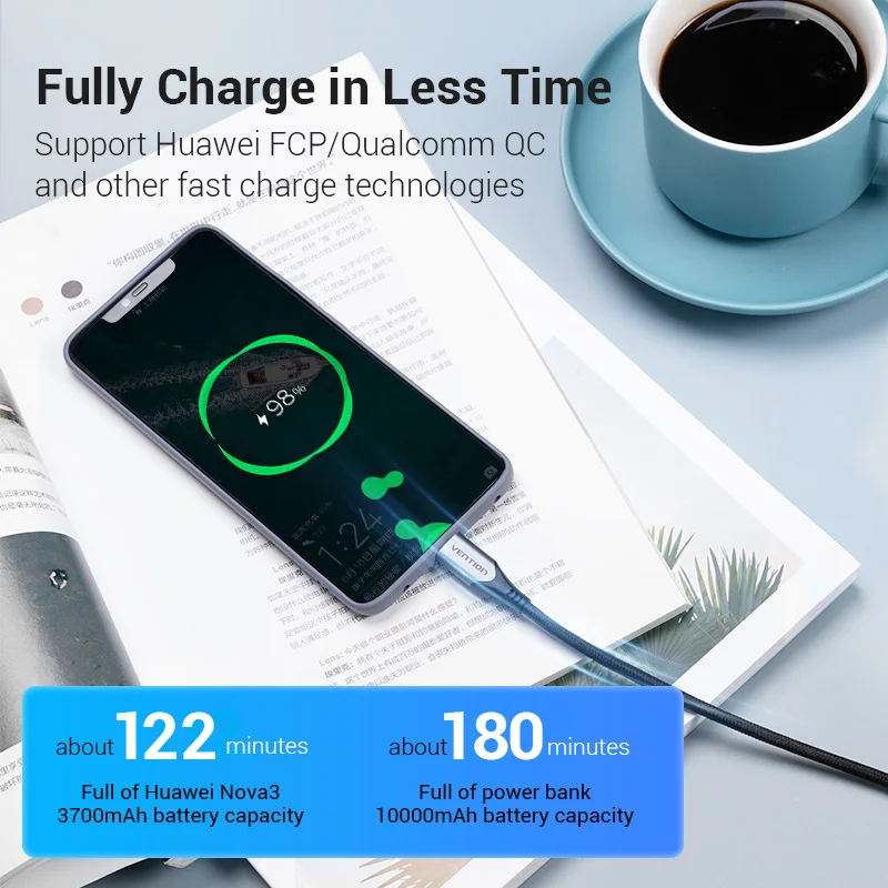 Vention USB C к Type кабель для Samsung S9 S8 PD 60W 4K Quick Charge 4 0 Быстрый зарядный MacBook Pro