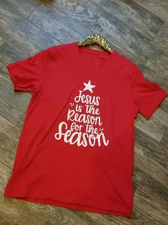 

Jesus is the reason for the Season Christmas quote T shirt short sleeve Christian grey t shirt Unisex fashion Graphic t shirt