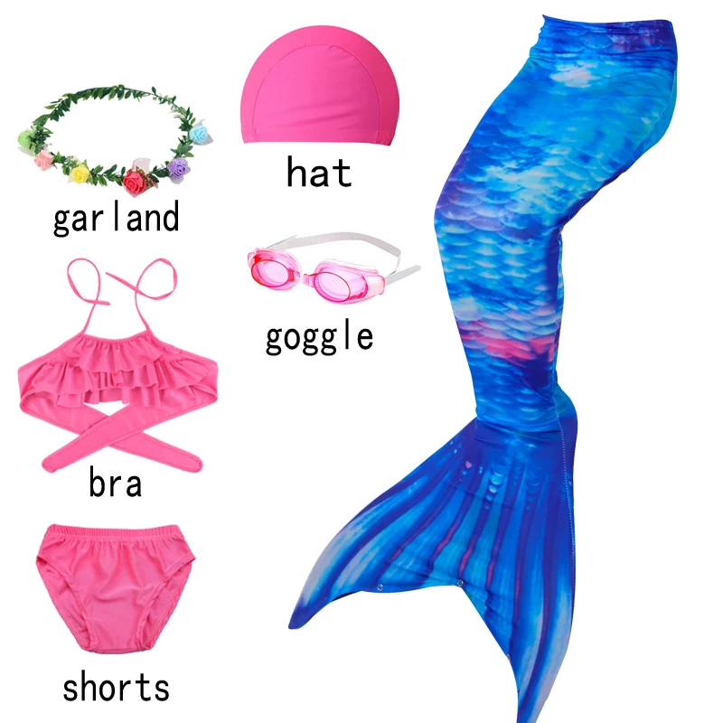 

6pcs/1lot Mermaid Fish Tail Fins Girl Summer Bikini Beach Wear Swimsuits Dress Costumes Flipper Swimsuit Mermaid Tails For Kids