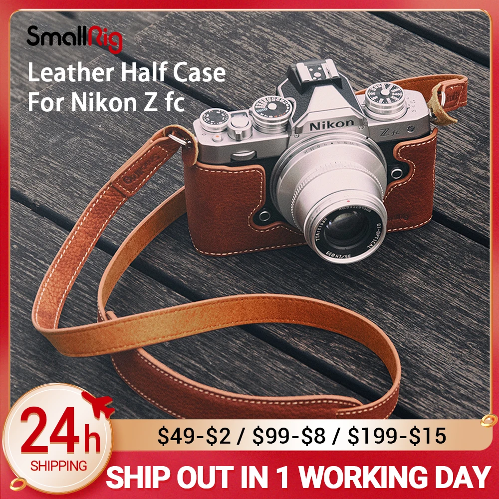

SmallRig custom fit Leather Half Case with Shoulder Strap for Nikon Z fc Camera With 1/4" Threaded Hole To Attach Tripods 3481