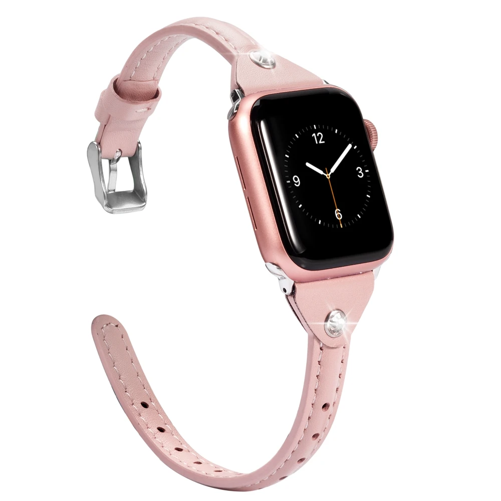 RPink Кожаные женские одноканальные ремешки для Apple Watch серии 5 4 1 2 3 многоцветный iwatch ремешок для часов 38 40 мм 42 44 мм - Цвет ремешка: RPink