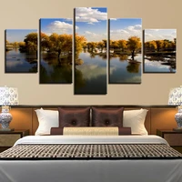 autumn forest river landscape posters home decor 5 pieces wall art canvas paintings for living room hd prints modern pictures