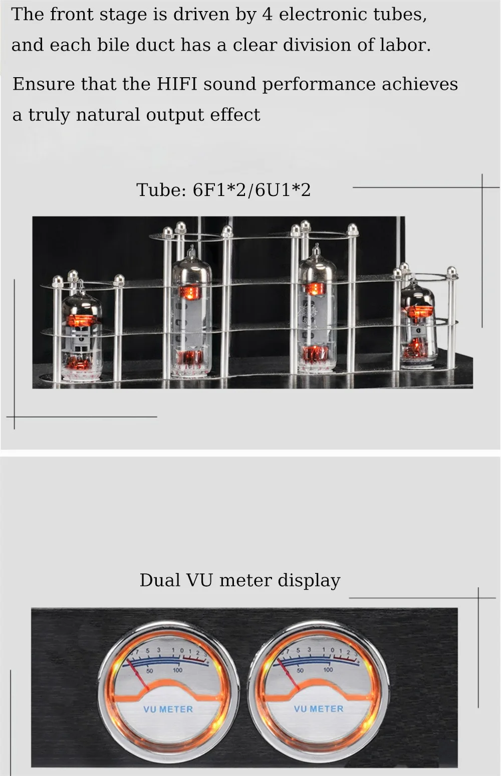 Трубчатый усилитель 6F1 HIFI для наушников Vu Meter высокой мощности Bluetooth 5 0 80 Вт * 2 (2 0) |