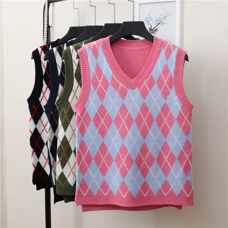 

Fashion Knitted Vest Women Casual Korean Pullover Elasticity Sweater Spring Autumn Sleeveless V-Neck Tank Tops