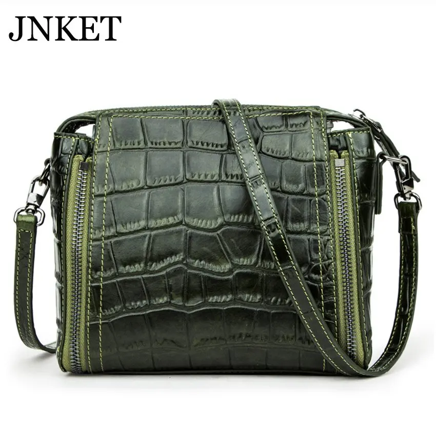 

JNKET New Retro Women Cowhide Crocodile Pattern Shoulder Bag Casual Crossbody Bags Large Capacity Message Bag