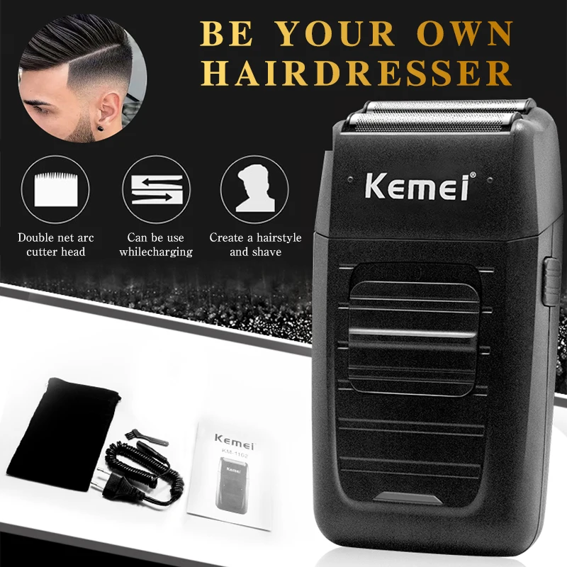 Kemei KM-1102, перезаряжаемая Бритва для мужчин, уход за лицом, многофункциональная бритва, Мужская сильная бритва, машинка для стрижки, двойная возвратно-поступательная бритва