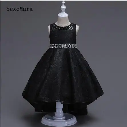 Черный Новинка, Недорогое Платье для девочек с поясом, детское платье для свадебной вечеринки нарядное платье, ткань для формы, платье на день рождения Одежда для детей от 1 до 14 лет - Цвет: Черный