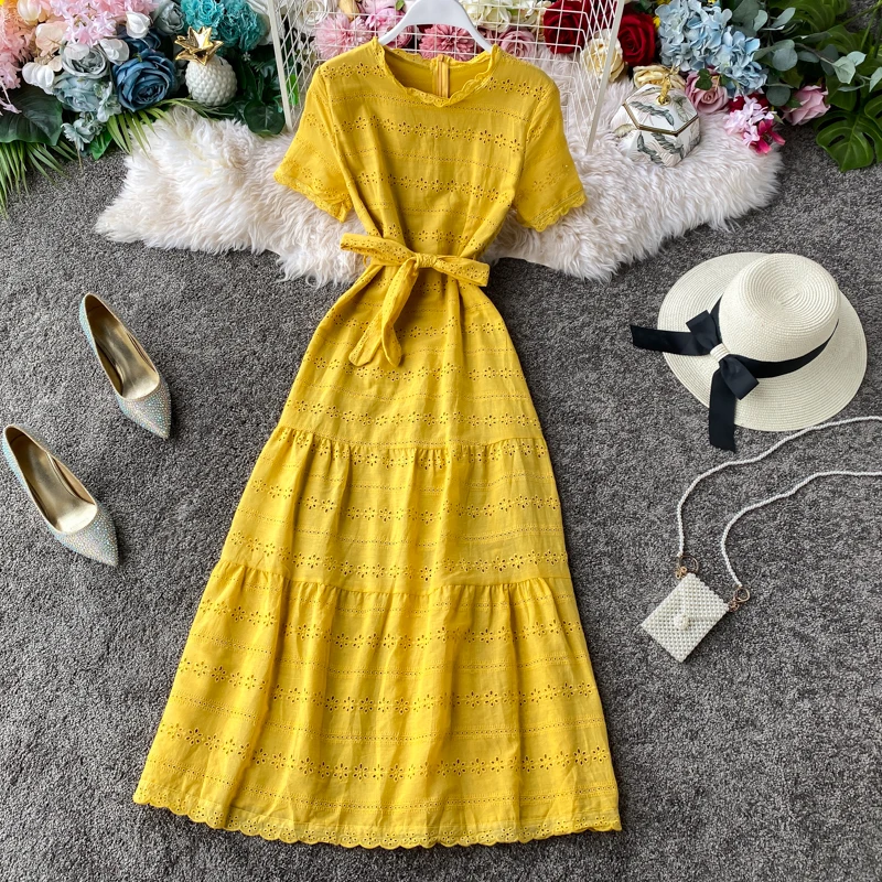 Модное женское платье Новинка 2020 года сезон весна лето короткий рукав однотонное