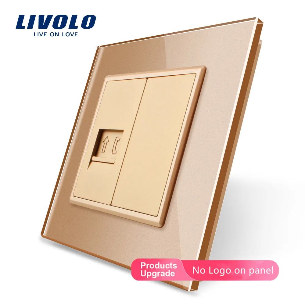 Gold-No logo Livolo 4 цвета с украшением в виде кристаллов Стекло Панель, одноблочный телефонная розетка/розетка VL-C791T-11/12/13/15 без переходник, без логотипа - Тип: Gold-No logo